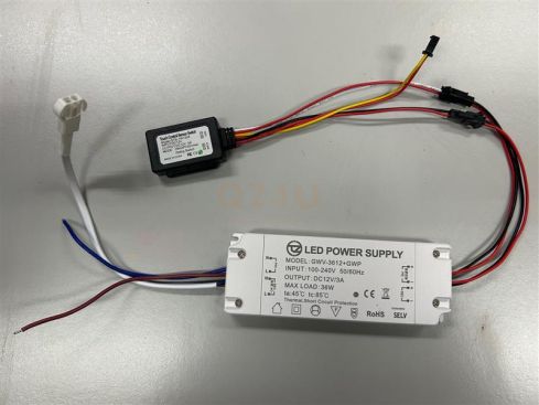 Driver LED 12V 3A 36W con interruptor táctil y salida 230V para calefacción de espejos – Modelo GWV-3612+GWP