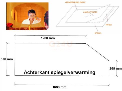 Calefacción para espejo a medida con esquinas biseladas - 12 Volt