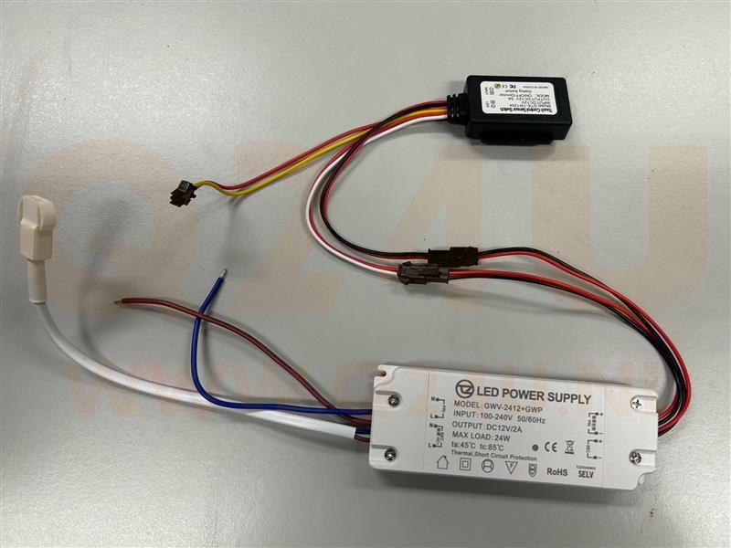 Driver LED 12V 2A 24W con interruptor táctil y salida 230V para calefacción de espejos – Modelo GWV-2412+GWP