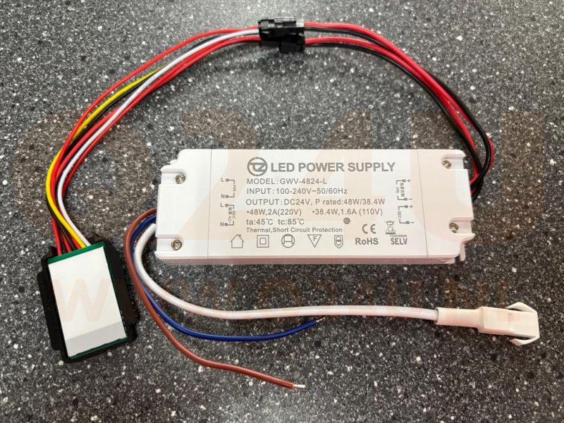 Driver LED 24V 4A 48W con interruptor táctil y salida 230V para calefacción de espejos – Modelo GWV-4824-L